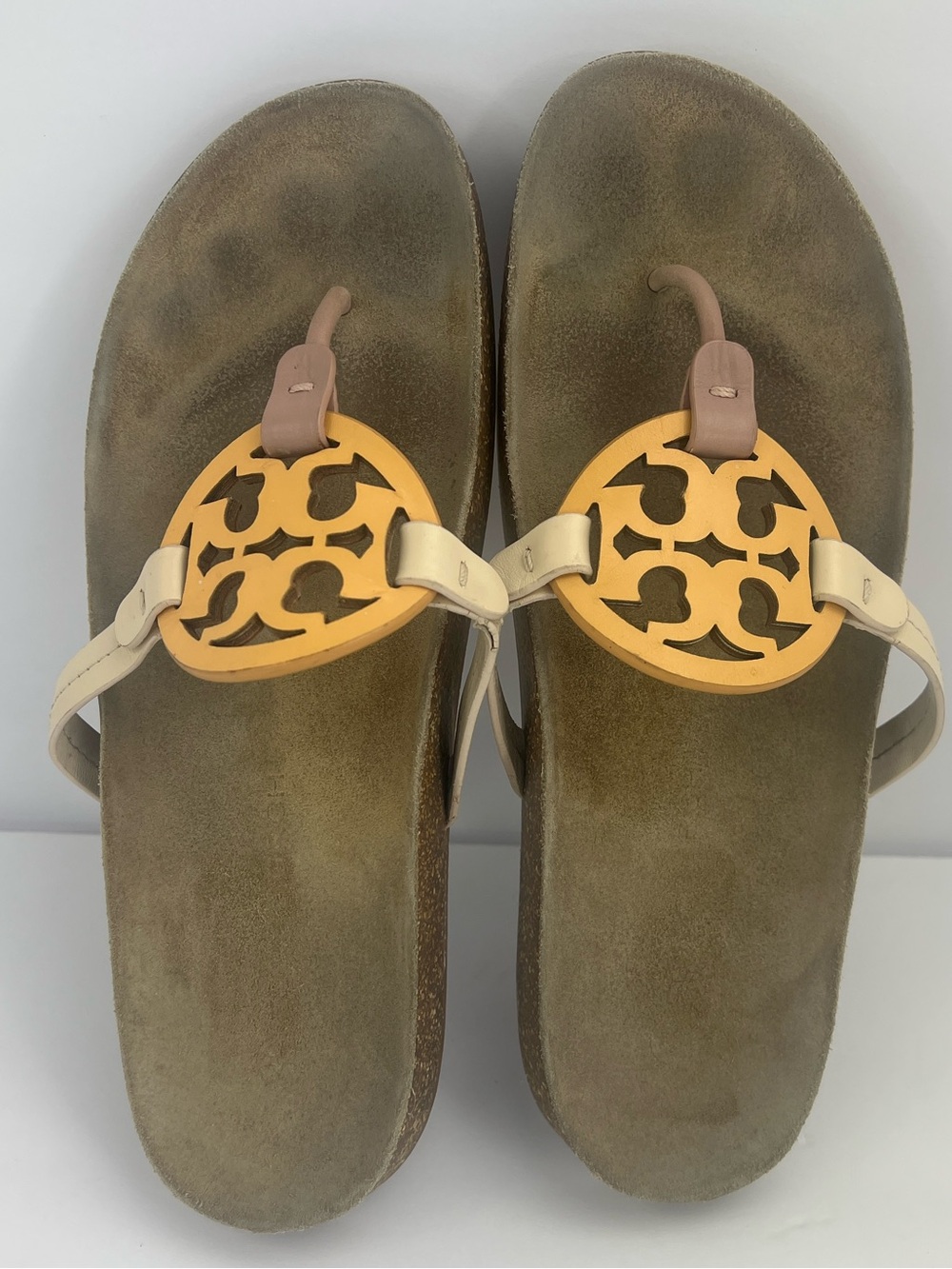 TORY BURCH MILLER CLOUD SANDALS CREAM/CARAMEL COLORS, LEATHER TOP, MILTI CORK 11 - Picture 8 of 17